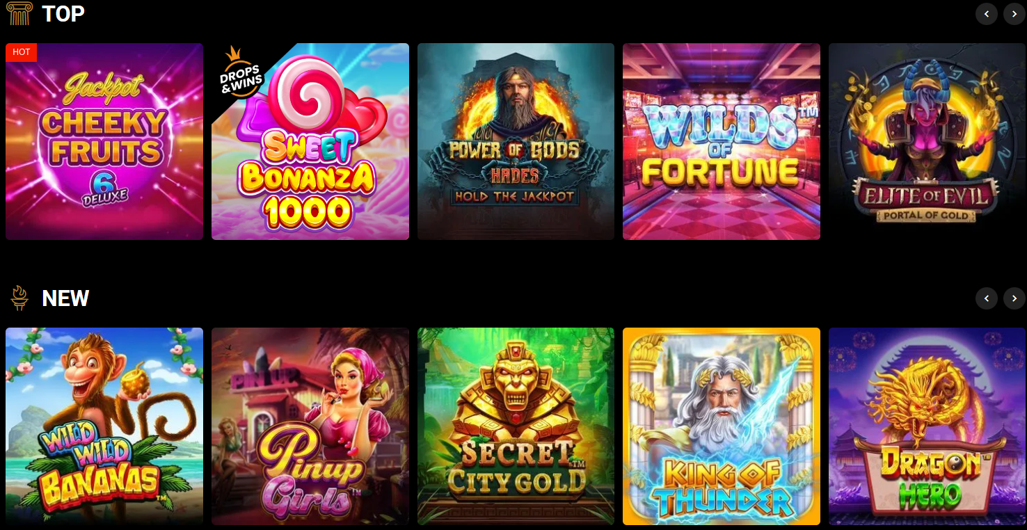 Interface des jeux Olympe Casino